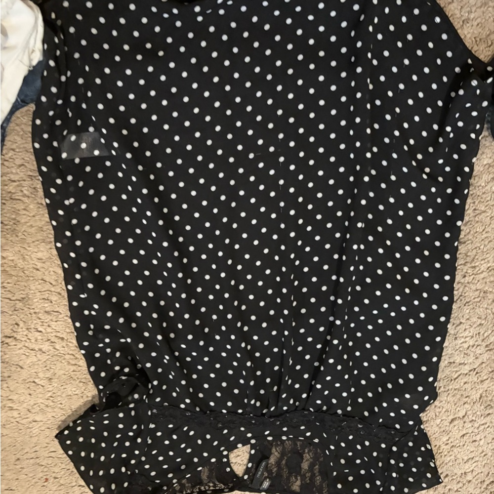 Maurices Black and White Polka Dot Lace Blouse